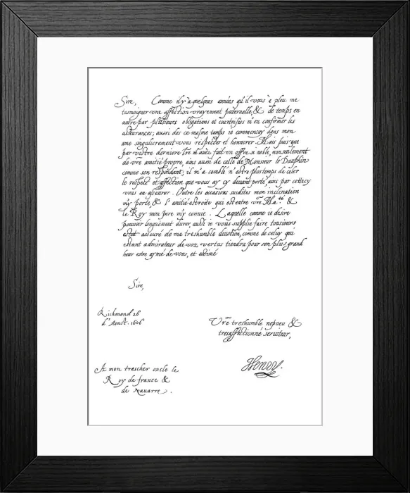 Framed Print : Letter by Henry Frederick, Prince of Wales, to King Henry IV of France, 1606 (1865). Artist: Frederick George Netherclift Framed Print : Letter by Henry Frederick, Prince of Wales, to King Henry IV of France, 1606 (1865). Artist: Frederick George Netherclift