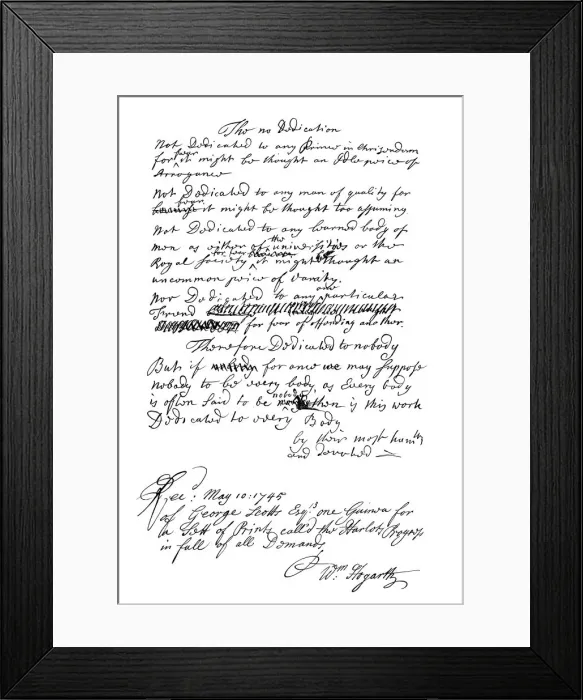 Framed Print : Dedication written by William Hogarth, 1745 (1865). Artist: Frederick George Netherclift Framed Print : Dedication written by William Hogarth, 1745 (1865). Artist: Frederick George Netherclift