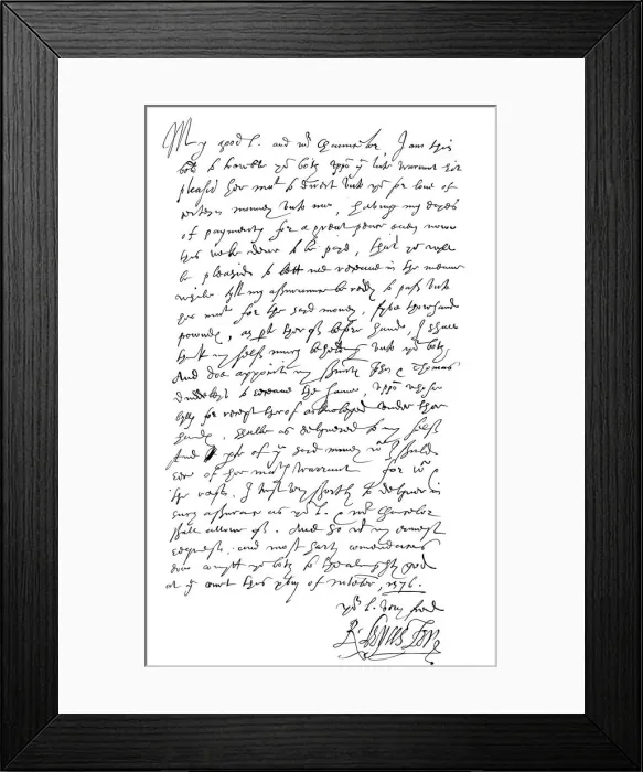 Framed Print : Letter by Robert Dudley, Earl of Leicester, to Lord Burghley and Sir Walter Mildmay, 1576 (1856). Artist: Frederick George Netherclift Framed Print : Letter by Robert Dudley, Earl of Leicester, to Lord Burghley and Sir Walter Mildmay, 1576 (1856). Artist: Frederick George Netherclift