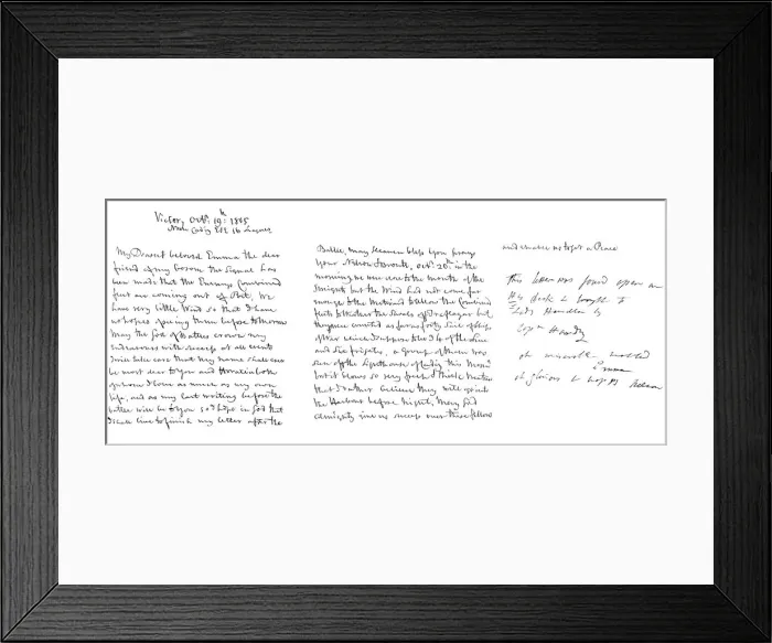 Framed Print : Letter by Admiral Lord Nelson to Lady Hamilton, 1805 (1865). Artist: Frederick George Netherclift Framed Print : Letter by Admiral Lord Nelson to Lady Hamilton, 1805 (1865). Artist: Frederick George Netherclift