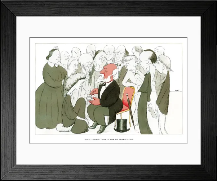 Framed Print : Robert Browning, Taking Tea with the Browning Society, 1904. Artist: Max Beerbohm Framed Print : Robert Browning, Taking Tea with the Browning Society, 1904. Artist: Max Beerbohm