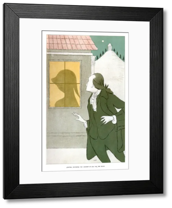 Framed Print : Goethe Watching the Shadow of Lili on the Blind, 1904. Artist: Max Beerbohm Framed Print : Goethe Watching the Shadow of Lili on the Blind, 1904. Artist: Max Beerbohm