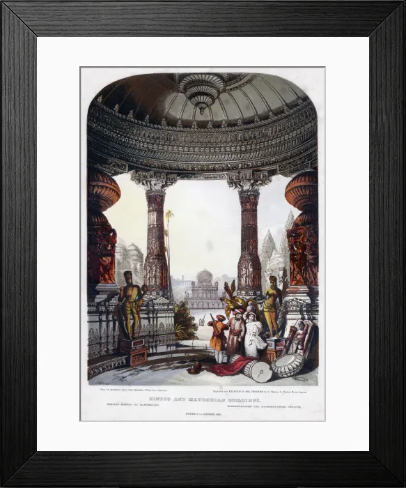 Framed Print : Hindoo and Mahomedan Buildings, 1835. Artist: G Baxter Framed Print : Hindoo and Mahomedan Buildings, 1835. Artist: G Baxter