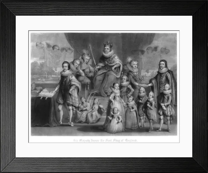 Framed Print : The family of King James I of England, Scotland and Ireland, (1816). Artist: Charles Turner Framed Print : The family of King James I of England, Scotland and Ireland, (1816). Artist: Charles Turner