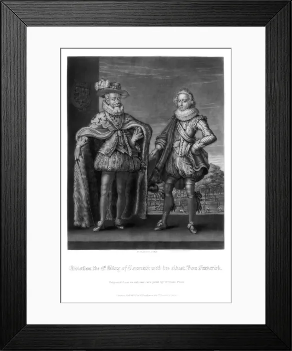 Framed Print : Christian IV, King of Denmark, with his eldest son Frederick, (1816). Artist: Robert Dunkarton Framed Print : Christian IV, King of Denmark, with his eldest son Frederick, (1816). Artist: Robert Dunkarton