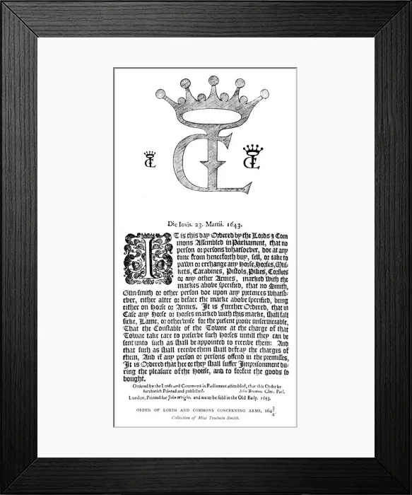 Framed Print : Order of Lords and Commons concerning arms, 1643 / 1644, (1893) Framed Print : Order of Lords and Commons concerning arms, 1643 / 1644, (1893)