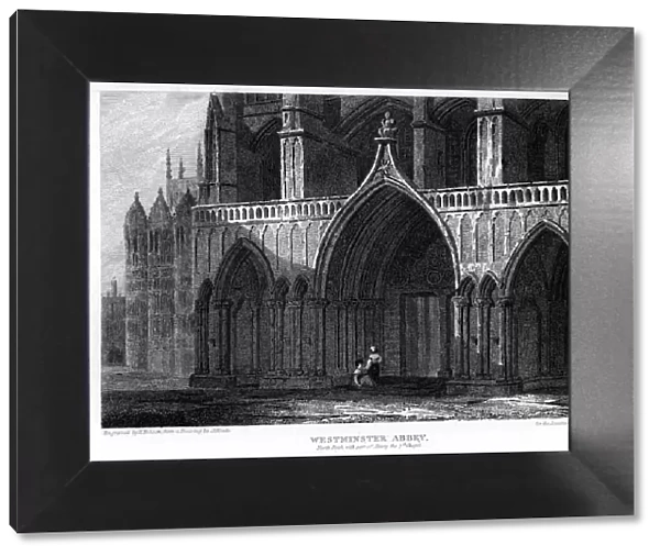 North porch with part of the Henry VII Chapel, Westminster Abbey, London, 1815. Artist: H Hobson