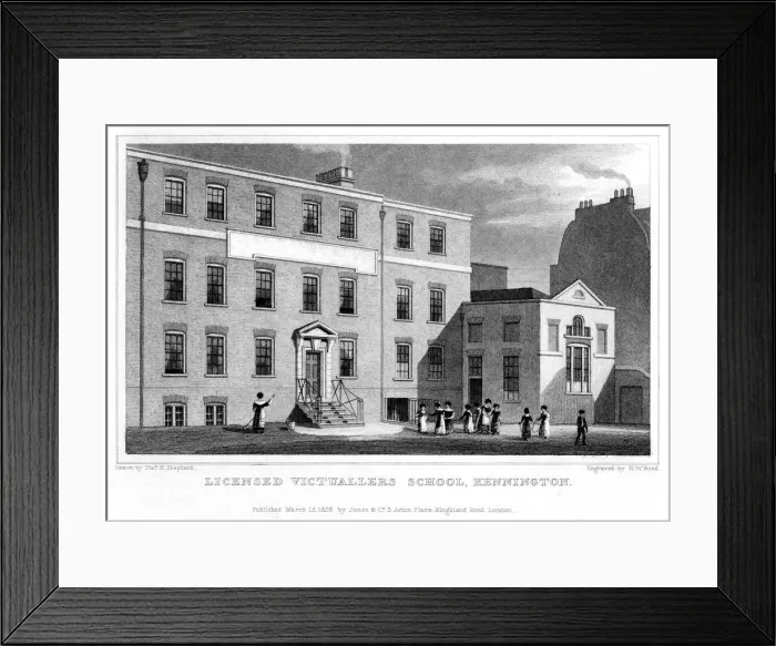 Framed Print : Licensed Victuallers School, Kennington, London, 1828. Artist: HW Bond Framed Print : Licensed Victuallers School, Kennington, London, 1828. Artist: HW Bond