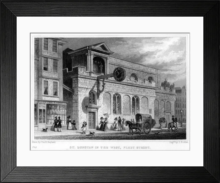 Framed Print : Church of St Dunstan in the West, Fleet Street, City of London, 1816. Artist: JB Allen Framed Print : Church of St Dunstan in the West, Fleet Street, City of London, 1816. Artist: JB Allen