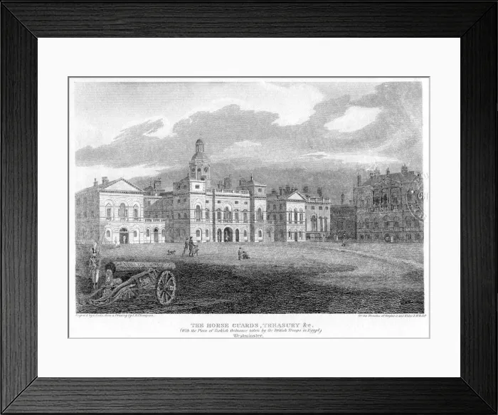 Framed Print : Horse Guards and the Treasury, Whitehall, Westminster, London, 1810. Artist: G Cooke Framed Print : Horse Guards and the Treasury, Whitehall, Westminster, London, 1810. Artist: G Cooke