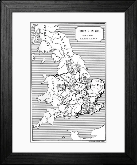 Framed Print : Map of Britain in 665, (1892) Framed Print : Map of Britain in 665, (1892)