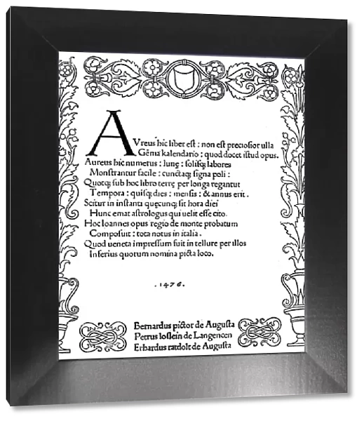 Title page of Kalendarium by Regiomontanus, 1476, (1893)