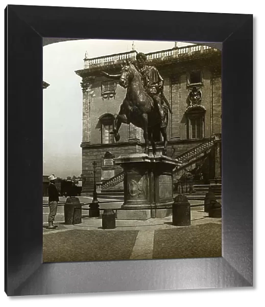 Statue of the Emperor Marcus Aurelius, Rome, Italy. Artist: Underwood & Underwood