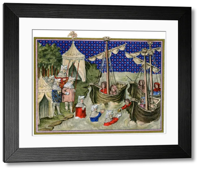Framed Print : Ships bringing provisions to the English host, Richard IIs campaign in Ireland, 1399, (1893) Framed Print : Ships bringing provisions to the English host, Richard IIs campaign in Ireland, 1399, (1893)