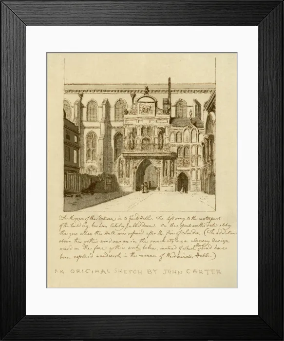 Framed Print : South view of the entrance to Guildhall, City of London, 18th century (1886). Artist: William Griggs Framed Print : South view of the entrance to Guildhall, City of London, 18th century (1886). Artist: William Griggs