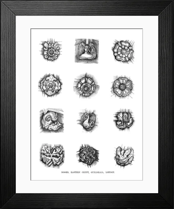 Framed Print : Bosses, Eastern Crypt, Guildhall, London, 1886 Framed Print : Bosses, Eastern Crypt, Guildhall, London, 1886