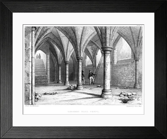 Framed Print : Gerards Hall Crypt, City of London, 1886. Artist: JH Le Keux Framed Print : Gerards Hall Crypt, City of London, 1886. Artist: JH Le Keux