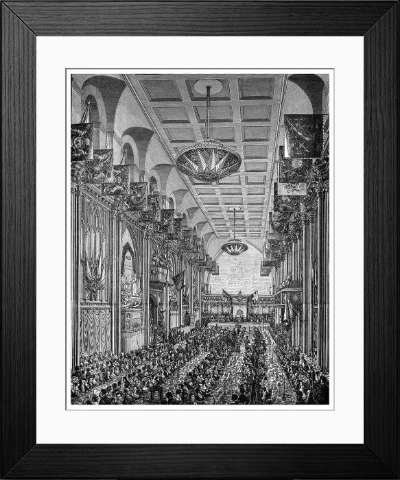 Framed Print : Banquet in the Great Hall for Queen Victoria, Guildhall, City of London, November 1837 (1886) Framed Print : Banquet in the Great Hall for Queen Victoria, Guildhall, City of London, November 1837 (1886)