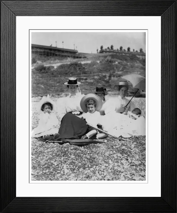 Framed Print : People on a beach, c1890-1909(?) Framed Print : People on a beach, c1890-1909(?)