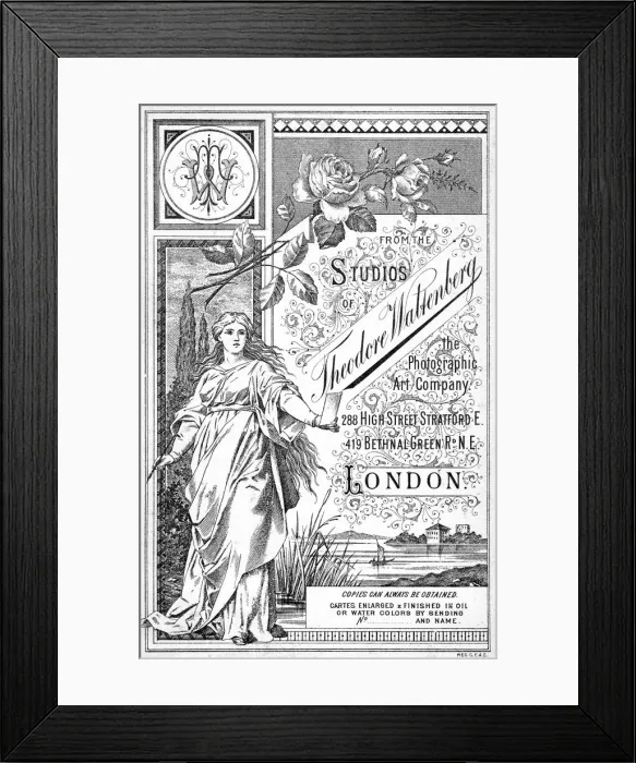 Framed Print : Back of a photograph promoting the studio of Theodore Waltenberg, c1890-1909(?) Framed Print : Back of a photograph promoting the studio of Theodore Waltenberg, c1890-1909(?)