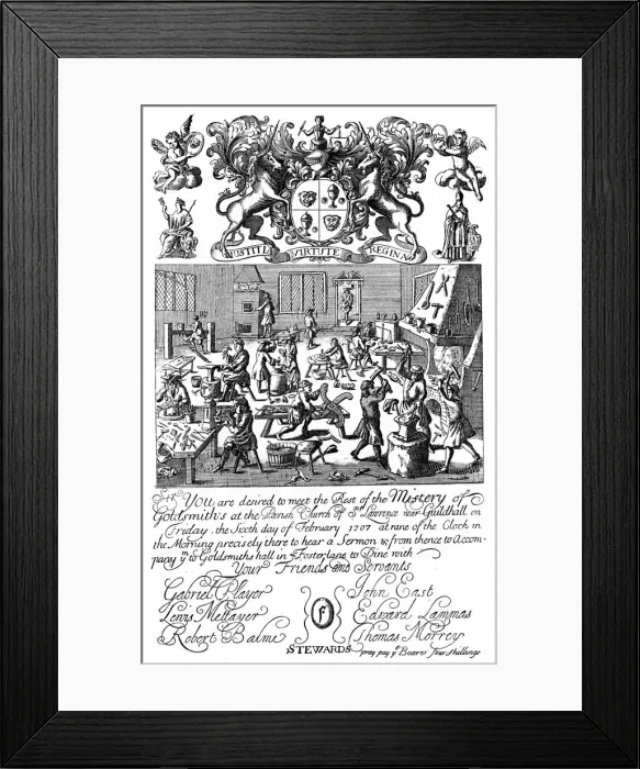 Framed Print : Invitation to a meeting of the Goldsmiths Company, 1707, (1894) Framed Print : Invitation to a meeting of the Goldsmiths Company, 1707, (1894)