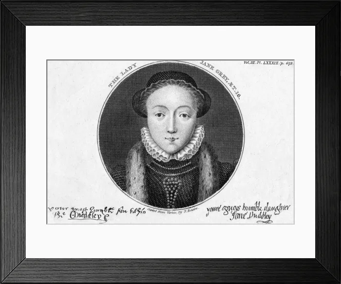 Framed Print : Lady Jane Grey, Queen of England. Artist: J Basire Framed Print : Lady Jane Grey, Queen of England. Artist: J Basire