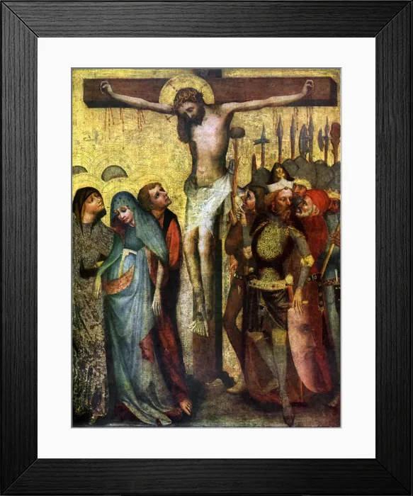 Framed Print : Crucifixion, before 1400 (1955). Artist: Workshop of the Master of the Trebon Altarpiece Framed Print : Crucifixion, before 1400 (1955). Artist: Workshop of the Master of the Trebon Altarpiece