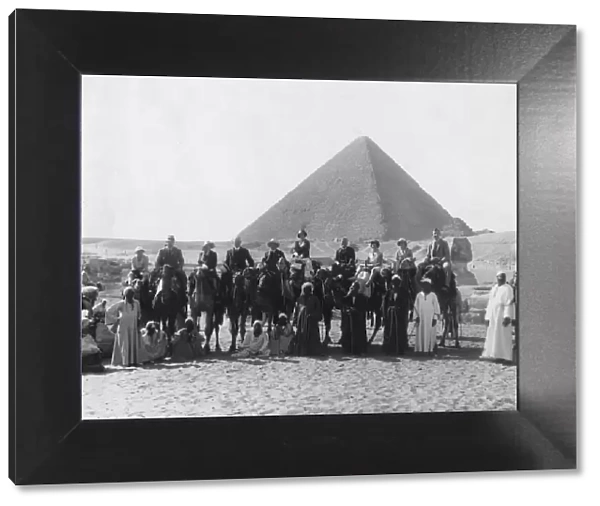 Camel tour in front of one of the Pyramids of Giza, Egypt, c1920s-c1930s(?)