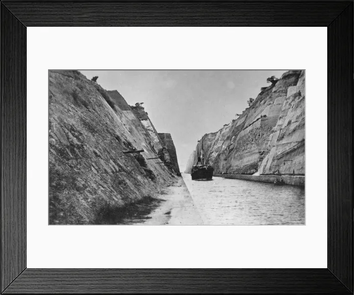 Framed Print : Ship passing through the Corinth Canal, Greece, late 19th or 20th century Framed Print : Ship passing through the Corinth Canal, Greece, late 19th or 20th century