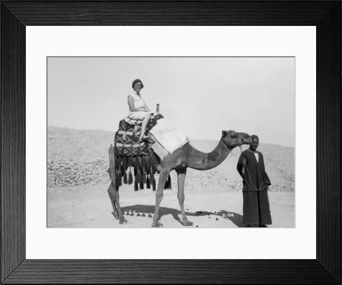 Framed Print : Woman on a camel tour, Egypt, c1920s-c1930s(?) Framed Print : Woman on a camel tour, Egypt, c1920s-c1930s(?)