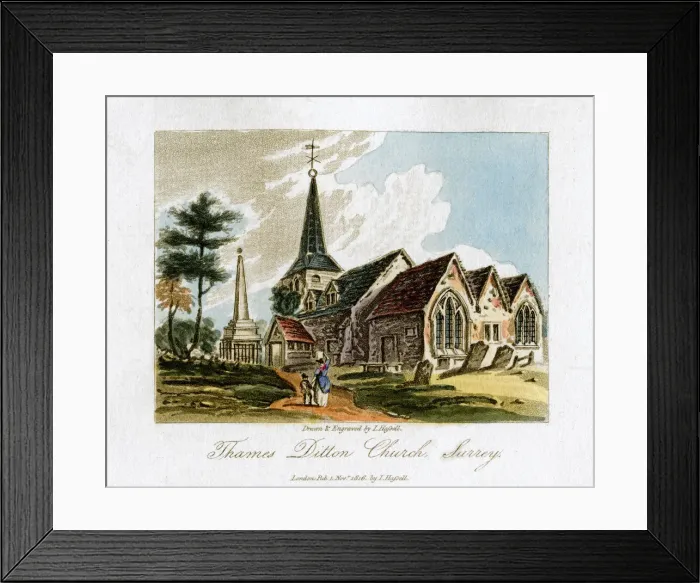 Framed Print : Thames Ditton church, Surrey, 1816. Artist: I Hassell Framed Print : Thames Ditton church, Surrey, 1816. Artist: I Hassell