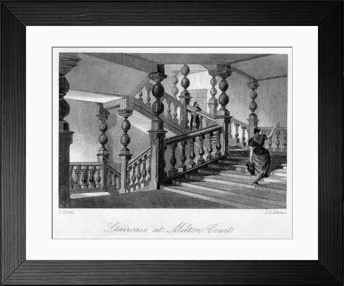 Framed Print : Staitcase at Milton Court, near Dorking, Surrey, 19th century. Artist: Thomas Allom Framed Print : Staitcase at Milton Court, near Dorking, Surrey, 19th century. Artist: Thomas Allom