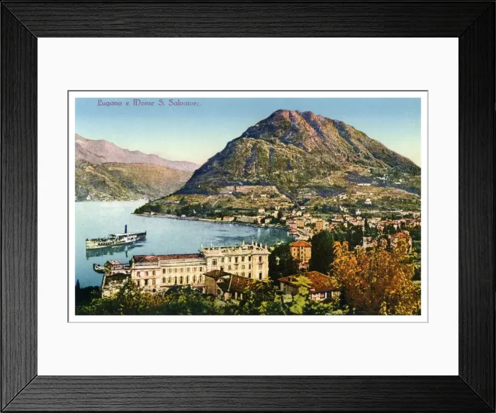 Framed Print : Lugano and Monte San Salvatore, Switzerland, 20th century Framed Print : Lugano and Monte San Salvatore, Switzerland, 20th century
