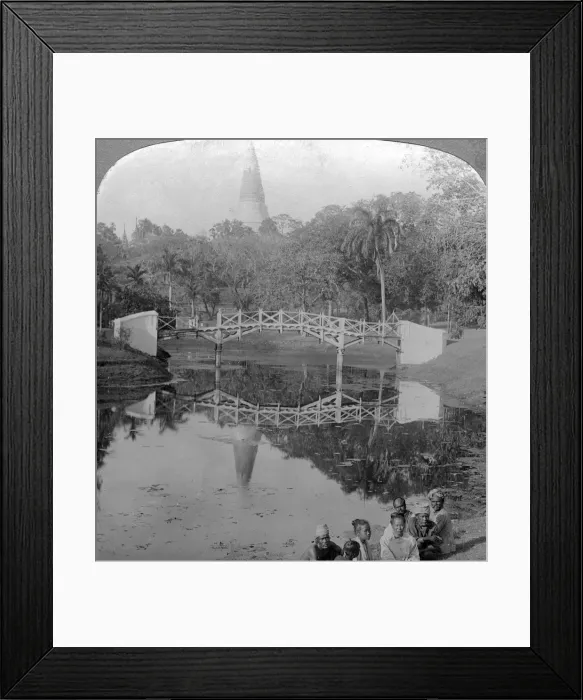 Framed Print : Fortress gardens and the Shwedagon Pagoda, Rangoon, Burma, c1900s(?). Artist: Underwood & Underwood Framed Print : Fortress gardens and the Shwedagon Pagoda, Rangoon, Burma, c1900s(?). Artist: Underwood & Underwood