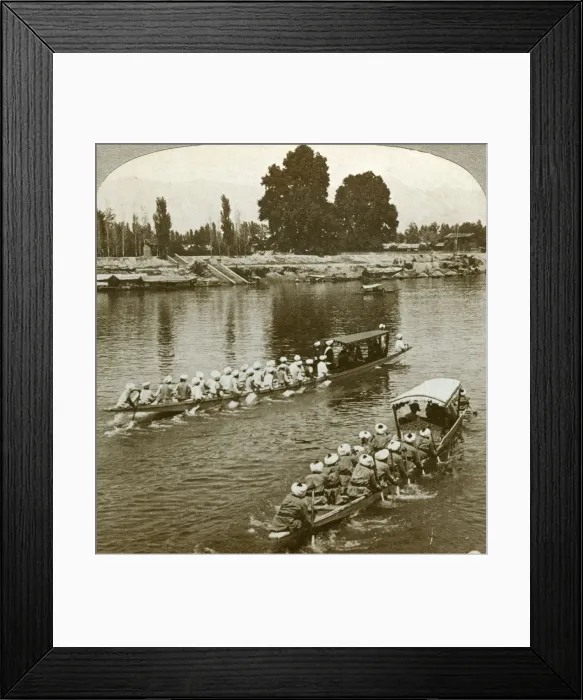 Framed Print : Lady Curzxon travelling on the state barge of the Maharaja, Kashmir, India, c1900s(?). Artist: Underwood & Underwood Framed Print : Lady Curzxon travelling on the state barge of the Maharaja, Kashmir, India, c1900s(?). Artist: Underwood & Underwood