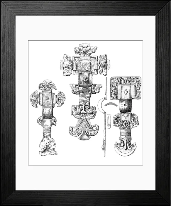 Framed Print : Cruciform and square-headed fibulae, 1893. Artist: A Housselin Framed Print : Cruciform and square-headed fibulae, 1893. Artist: A Housselin