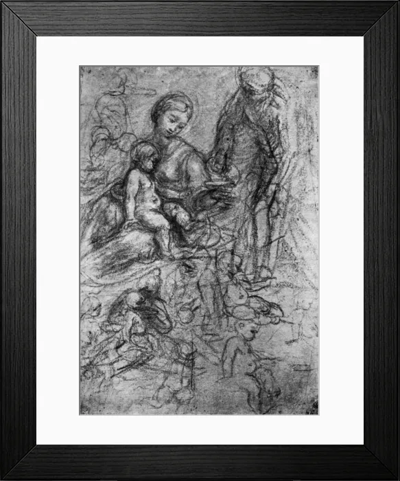 Framed Print : Sketches for a Holy Family, by Allegri Da Correggio, 1913. Artist: Correggio Framed Print : Sketches for a Holy Family, by Allegri Da Correggio, 1913. Artist: Correggio