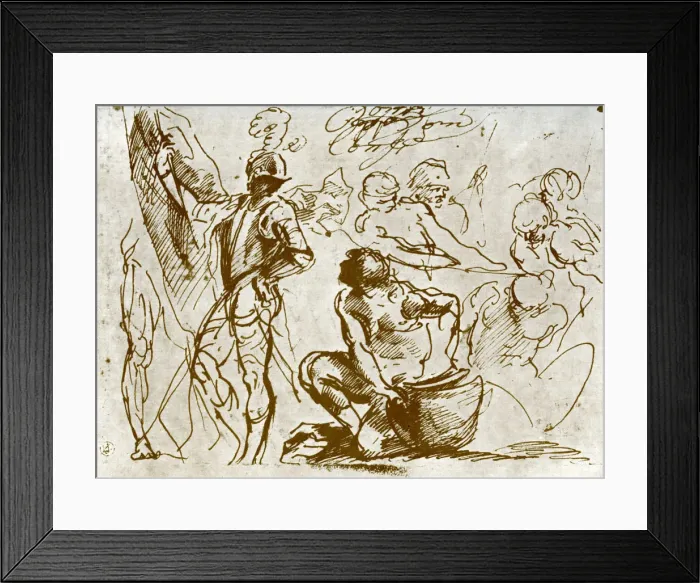 Framed Print : A page of sketches, by Titian. Artist: Titian Framed Print : A page of sketches, by Titian. Artist: Titian