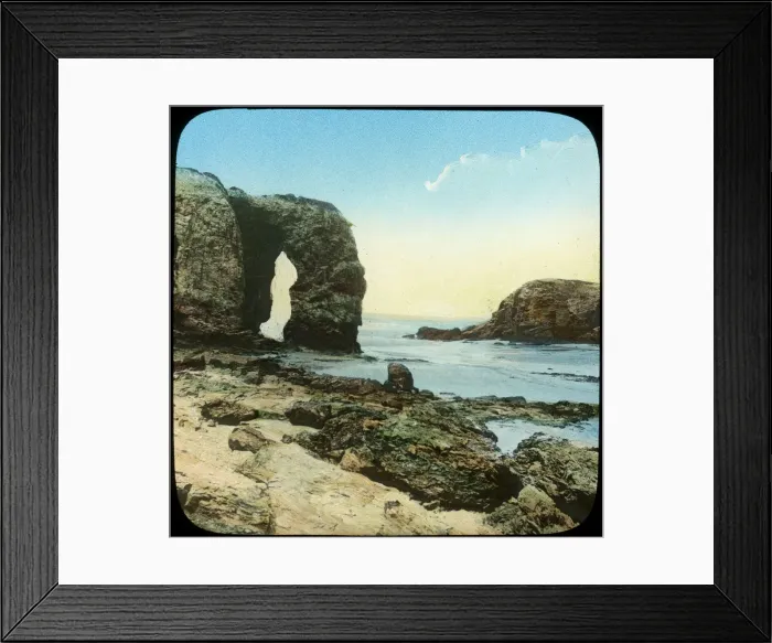 Framed Print : Rock arch at Perran Beach, Cornwall, late 19th or early 20th century. Artist: Church Army Lantern Department Framed Print : Rock arch at Perran Beach, Cornwall, late 19th or early 20th century. Artist: Church Army Lantern Department