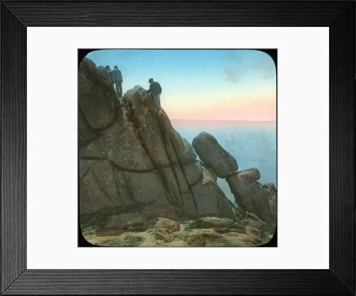 Framed Print : Climbing the Logan Rock, near Treen, Cornwall, late 19th or early 20th century. Artist: Church Army Lantern Department Framed Print : Climbing the Logan Rock, near Treen, Cornwall, late 19th or early 20th century. Artist: Church Army Lantern Department