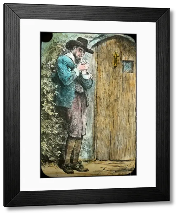 Framed Print : Mr Fearing at the gate, from The Pilgrims Progress, late 19th or early 20th century Framed Print : Mr Fearing at the gate, from The Pilgrims Progress, late 19th or early 20th century