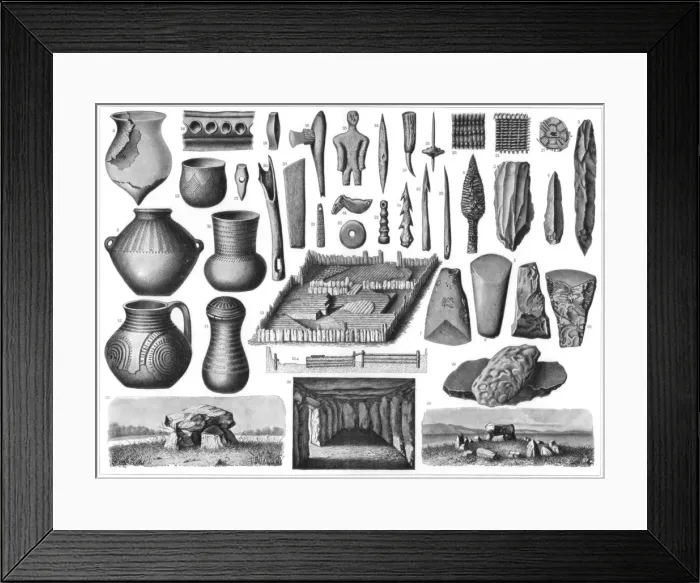Framed Print : Neolithic antiquities, 1901 Framed Print : Neolithic antiquities, 1901