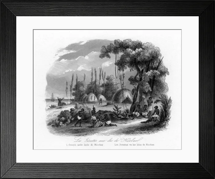 Framed Print : Jesuits in the Nicobar Islands, India, c1840. Artist: N Remond Framed Print : Jesuits in the Nicobar Islands, India, c1840. Artist: N Remond