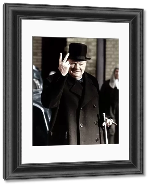 Winston Churchill making his famous V for Victory sign, 1942