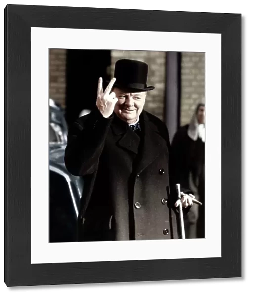 Winston Churchill making his famous V for Victory sign, 1942