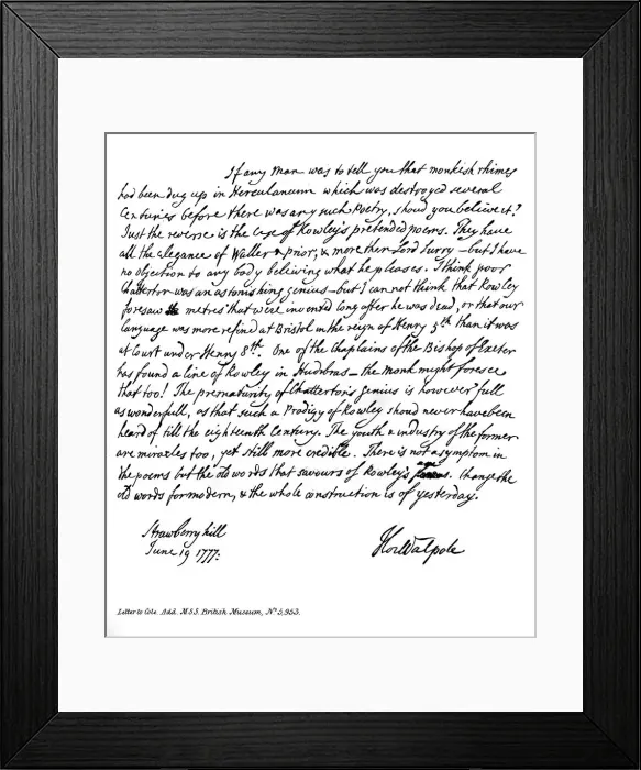 Framed Print : Part of a letter from Horace Walpole to the Reverend Mr Cole, 1777, (1840). Artist: Horace Walpole Framed Print : Part of a letter from Horace Walpole to the Reverend Mr Cole, 1777, (1840). Artist: Horace Walpole