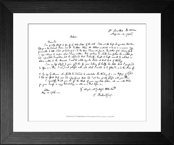 Framed Print : A letter from Samuel Richardson to Dr Smollett, 1756, (1840). Artist: Samuel Richardson Framed Print : A letter from Samuel Richardson to Dr Smollett, 1756, (1840). Artist: Samuel Richardson