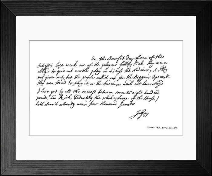 Framed Print : Part of a letter from John Gay to Dean Swift, c1728, (1840). Artist: John Gay Framed Print : Part of a letter from John Gay to Dean Swift, c1728, (1840). Artist: John Gay