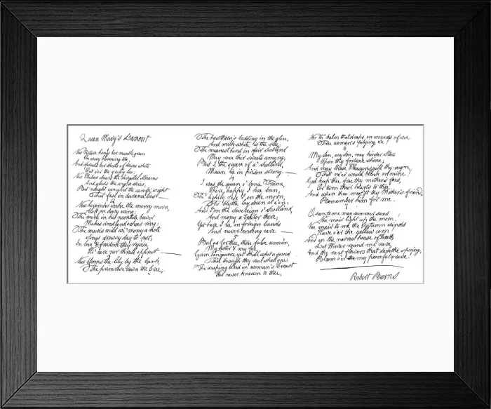 Framed Print : Queen Marys Lament, poem in the handwriting of Robert Burns, late 18th century, (1840). Artist: Robert Burns Framed Print : Queen Marys Lament, poem in the handwriting of Robert Burns, late 18th century, (1840). Artist: Robert Burns