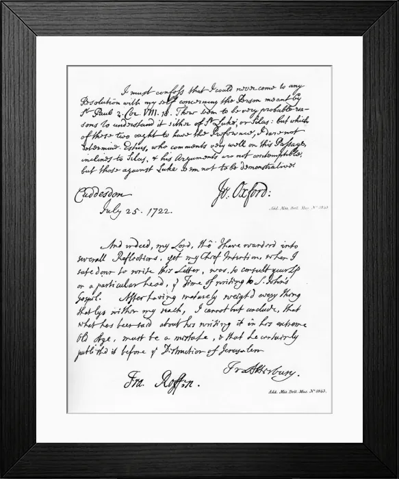 Framed Print : Letters from Potter, Bishop of Oxford, to Atterbury and Atterbury to Trelawney, 1722, (1840). Artist: Francis Atterbury Framed Print : Letters from Potter, Bishop of Oxford, to Atterbury and Atterbury to Trelawney, 1722, (1840). Artist: Francis Atterbury